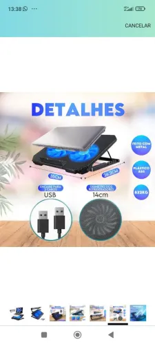 Base Cooler para Notebook com 2 Coolers USB