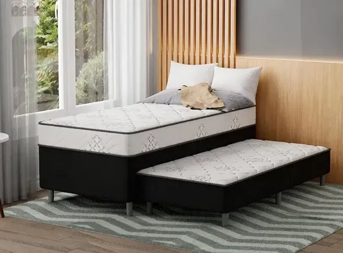 Cama box solteiro com auxiliar D28 e detalhes