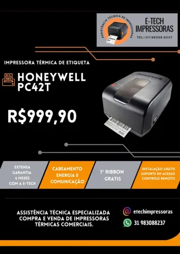 Impressora Térmica de Etiqueta Honeywell PC42T - E-TECH