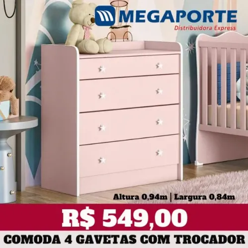 Cômoda Infantil com Trocador Doce Sonho 4 Gavetas (Novo) Entrega Grátis!