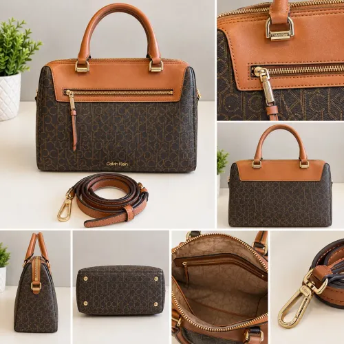 bolsa calvin klein monograma marrom média
