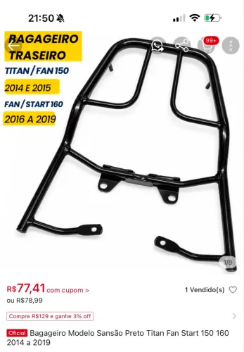 Bagageiro modelo Sansão preto