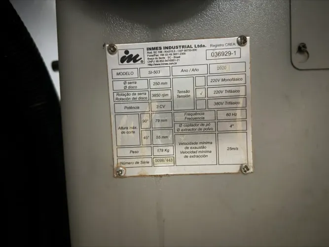 Serra Circular Industrial INMES SI-503 3CV Ano 2020