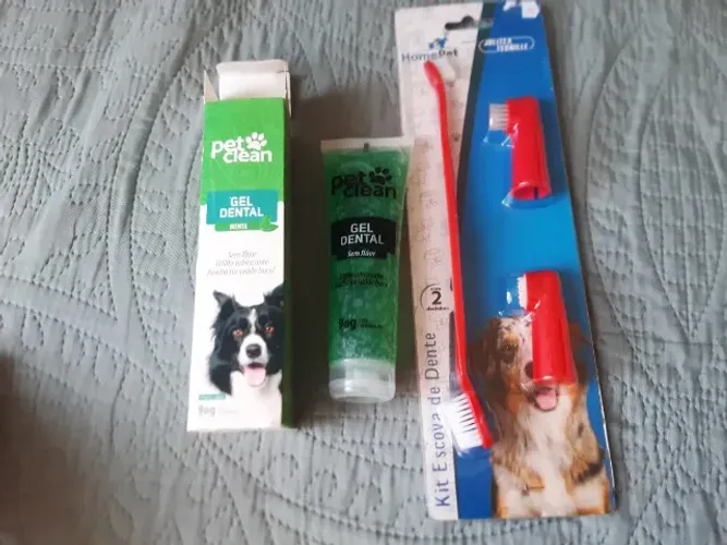 Escova e creme dental pet