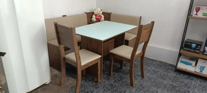  Conjunto para Churrasqueira Mesa 4 lugares, e Prateleira