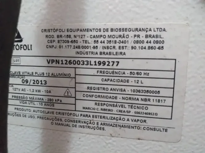 Autoclave cristofoli 12 litros