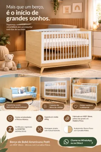 Berço Americano de Bebê  Petit - MDF 18mm