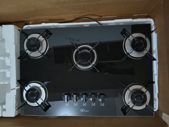 Cooktop Fischer 5 Bocas Vidro Preto Bivolt (Seminovo / Pouco Uso)