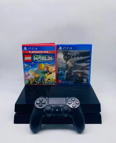 Play Station 4 Fat 500GB Usado Sem Caixa + Lego World e Assassins Creed Usado