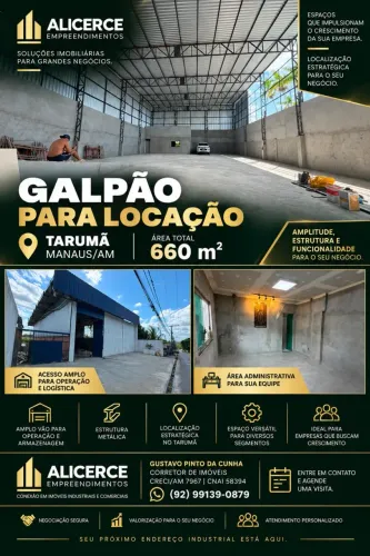 ALUGO GALPÃO NO TARUMA 660 M2 RECEM CONSTRUIDO