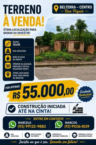 TERRENO À VENDA EM BELTERRA - CENTRO!