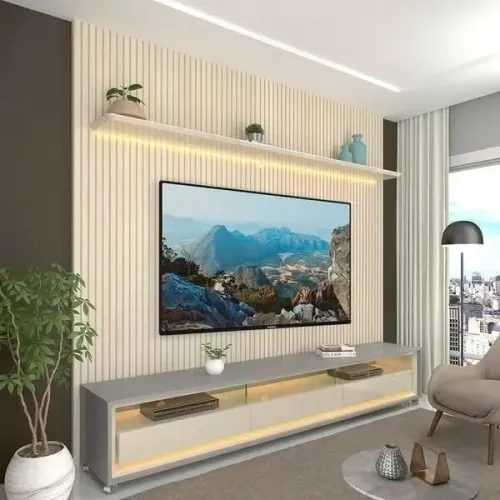 Rack com Painel Ripado Requinte para TV até 90" LED 100% MDF