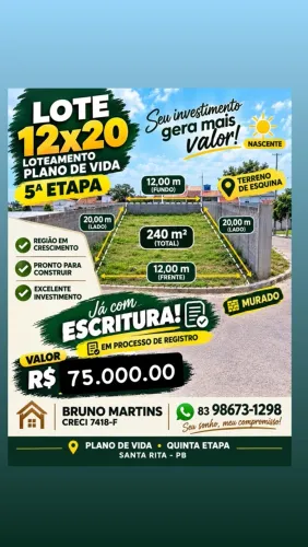 Vendo terreno 12x20