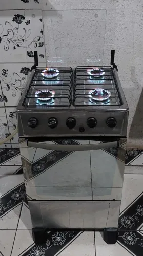 Ótimo fogão altas inox espelhado automático com super chama conservado 