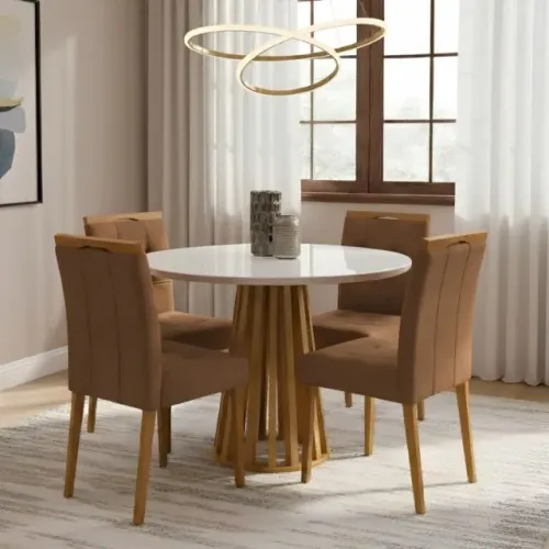 Mesa Jantar Berlim Redonda 1,00m 4 Cadeiras 100% MDF Novo! Pronta Entrega!