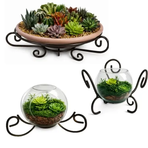 3 Suportes de ferro para vasos e aquários de terrario