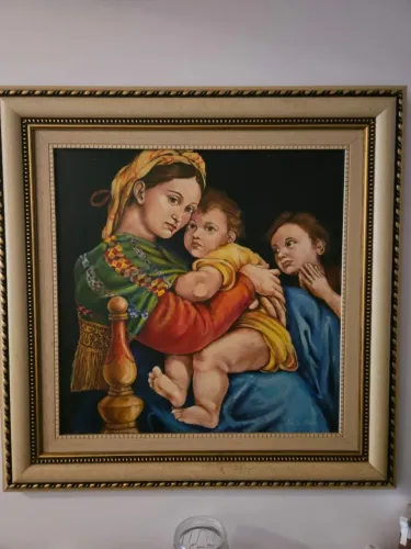 tela com moldura Madonna della Seggiola 84 x 84 cm