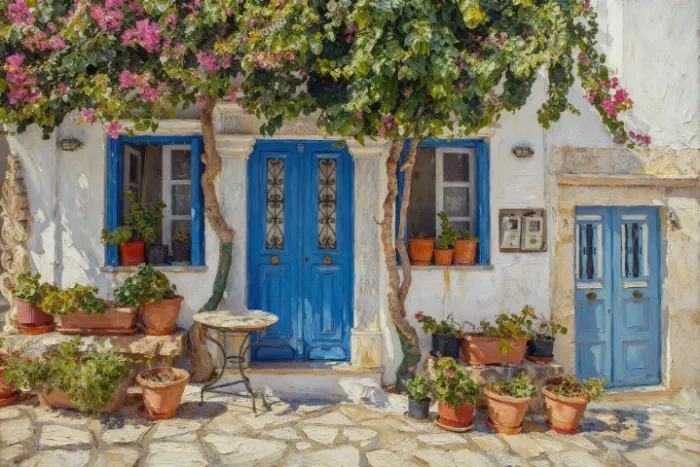 Quadro decoração pintura à Óleo Grécia 70cm x 60cm