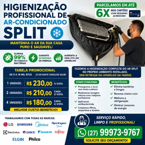 HIGIENIZAÇÃO PROFISSIONAL DE AR CONDICIONADO SPLIT
