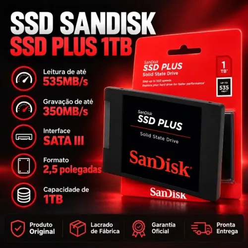 SSD SanDisk 1TB 535MB/s para PC e Notebook