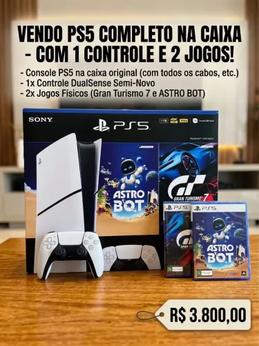 PLAYSTATION 5 (PS5) COMPLETO NA CAIXA 1TB + GT7 E ASTRO BOT