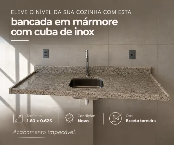 Bancada com cuba inox 1.60x0.625