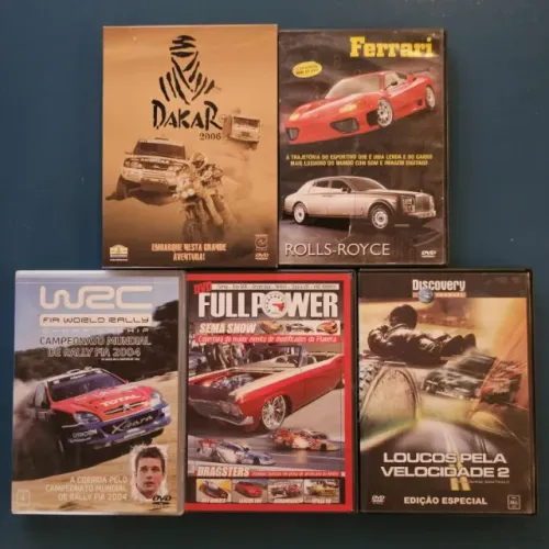 Lote com 5 DVDs sobre automóveis