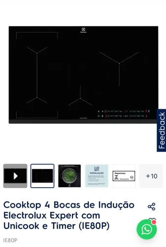 Cooktop 4 Bocas de Indução Electrolux Expert com Unicook e Timer (IE80P)