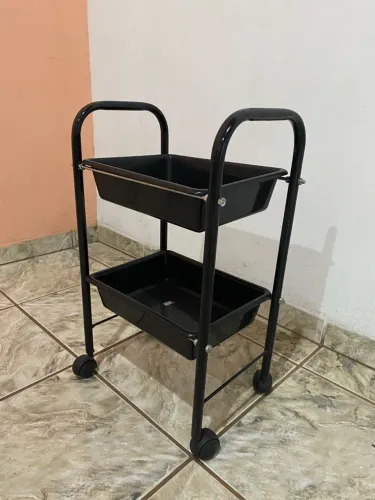 Carrinho Porta Esmalte, Auxiliar Manicure - 2 Bandejas Cor Preto e Preto
