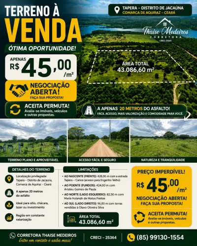 Terreno 53.000m² na Tapera Aquiraz | R$45/m² | Negociável 