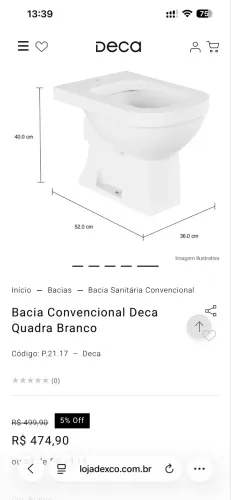 Vaso sanitário Deca - Bacia Convencional Deca Quadra Branco