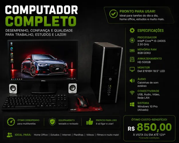 Computador Completo Intel Core i5 | 8GB RAM | HD 500GB | Monitor 19?