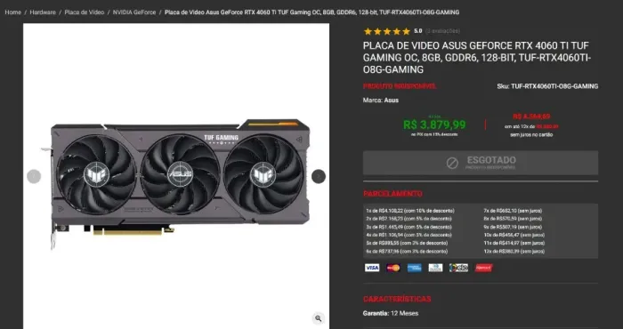 SÓ HOJE PROMO! Placa de Vídeo 4060 TI OC TUF GAMING - ACEITO TROCAS POR PLACA BRANCA 