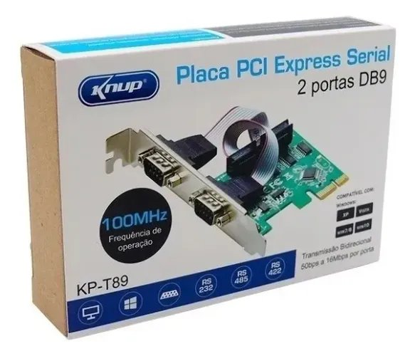Placa Serial PCI-Express Knup KP-T89 2 Portas DB9 RS232 para PC pode retirar no local em G