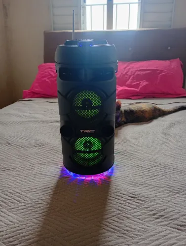 Caixa de som trc super potente com leds e bluetooth 