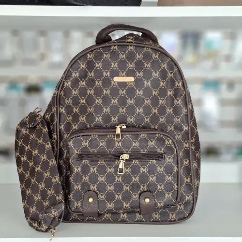 Mochila Feminina Estampada Marrom + Necessaire - Entrega em São Luís e Região