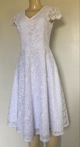 Vestido em renda guipir, branco veste 36