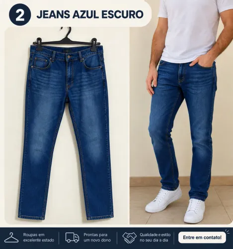 Calça Jeans Masculina Marc Alain Azul Escuro - Tam. 42