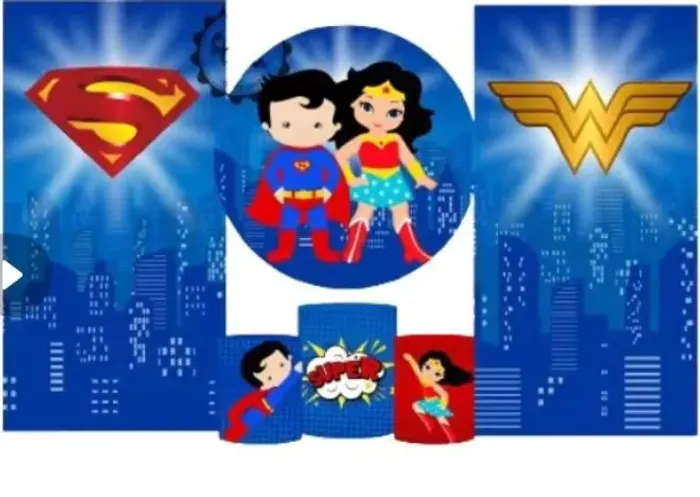 Painel da mulher maravilha e super mem 
