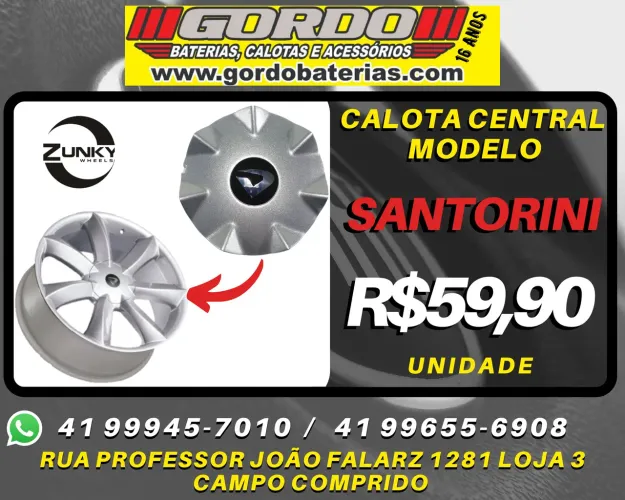 Calota centro de roda Santorini. Para roda da Zunky. R$59,90 a unidade. Disk entrega 