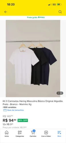 3 camisetas Hering XG 90,00