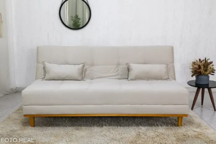 Sofá cama madri  bege veludo (em estoque)
