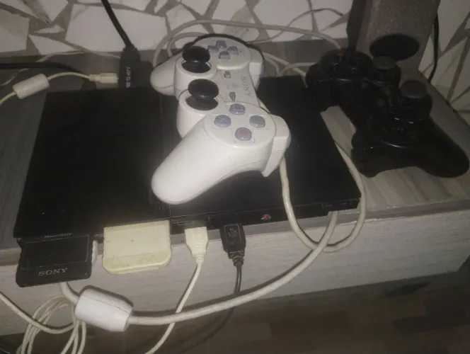 PS2 desbloqueado com controle memory card ps2tohdmi e vários jogos