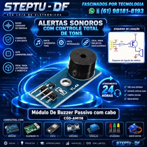 Módulo Buzzer Passivo com cabo    Arduino Automação Robotica COD-AM116  