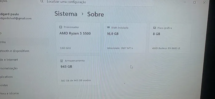 Pc gamer ryzen 5500 16 Gb RAM placa de vídeo Rx 6600 8 gb
