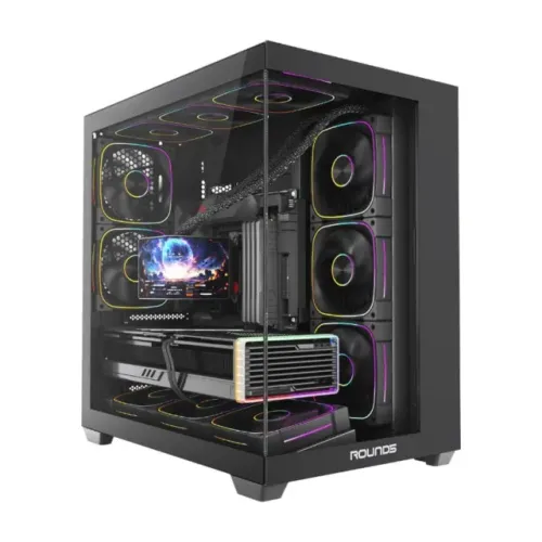 Gabinete Gamer Round5 Asuka Black, Mid Tower, ATX, Lateral/Frente em Vidro, Sem Fan