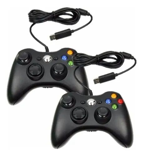 Kit Com 2 Controles Com Fio Compatíveis Com Xbox 360 Slim X360 Pc Preto Novos