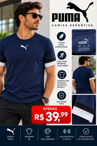 CAMISA PUMA ESPORTIVA AZUL-MARINHO | TAMANHO P