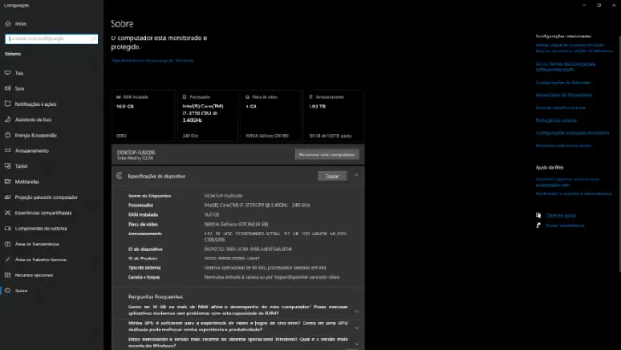 PC GAMER I7 3770 + 16GB de ram placa de vídeo 4GB