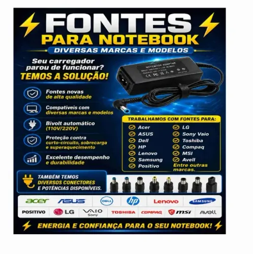 Fonte para notebook diversas marcas e modelos 